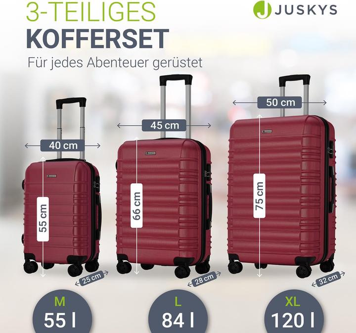 Produktbild Juskys 3-teiliges Hartschalenkoffer-Set mit 360° Rollen (120 l, M (50 - 90l), XL (ab 115l))