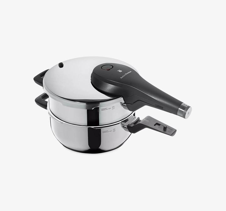 Produktbild WMF Schnellkochtopf 3tlg 4,5+3,0l Dampfkochtopf Perfect Premium Induktion (22 cm, Dampfkochtopf, Edelstahl)