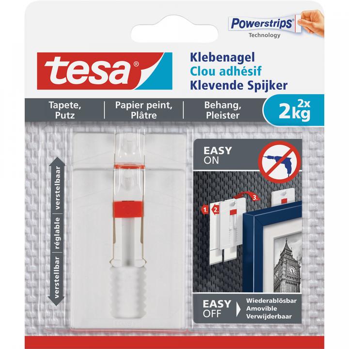 Actual product image tesa Adhesive nail for wallpaper & plaster, 2kg holding power, height-adjustable