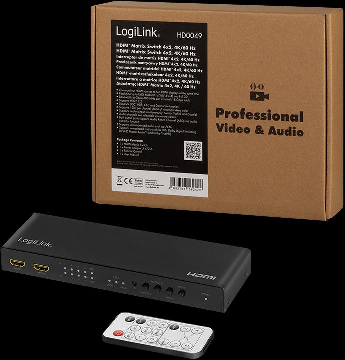 Produktbild LogiLink Switch 4x2 HDMI, 4K 60Hz, auf Pult