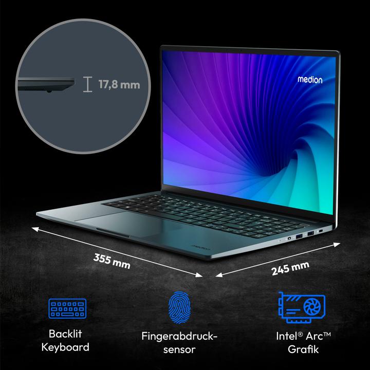 Productafbeelding Medion S10 OLED Laptop (16", Intel Core Ultra 7 155H, 16 GB, 1000 GB)