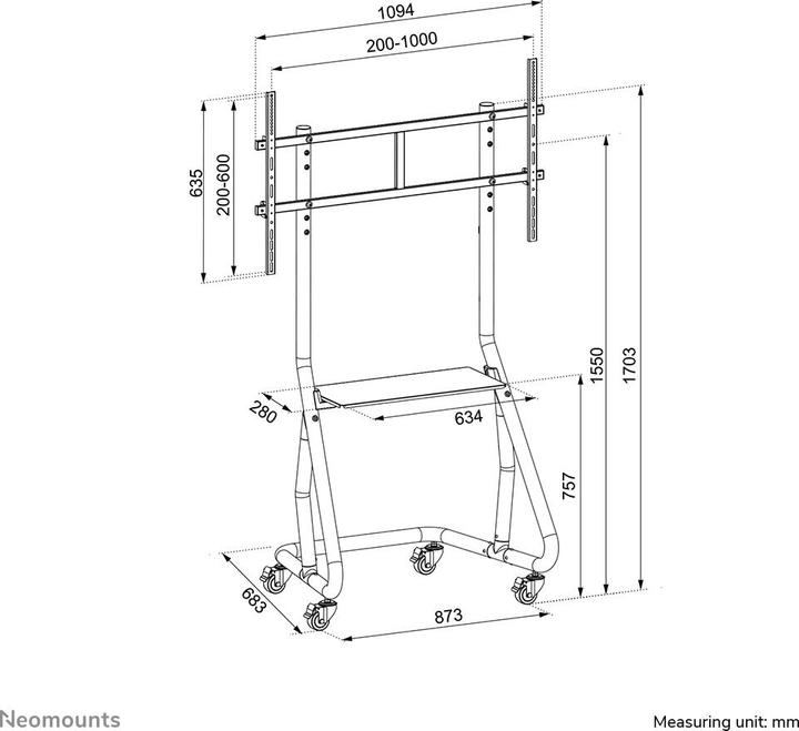 Actual product image Neomounts Mobile Flat Screen Floor Stand (stand+y) (height: ) (Universal, 100", 100 kg)