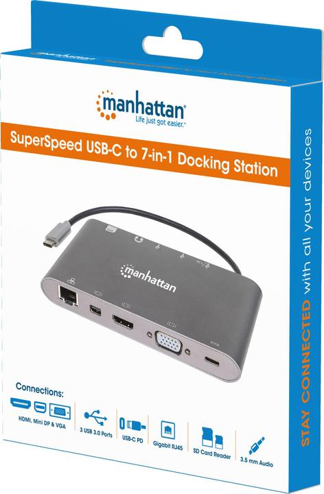 Produktbild Manhattan SuperSpeed USB-C to 7-in-1 Docking Station (Docking Port, 1 Ports)