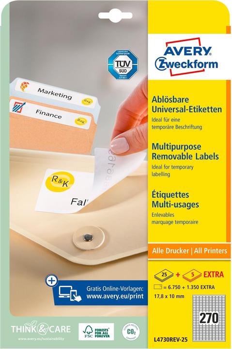 Actual product image Avery Universal labels, ablösbar