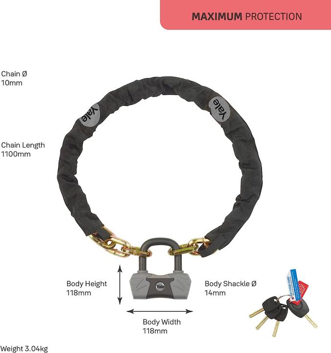 Actual product image Yale maximale Sicherheit Fahrradschloss 230 mm (120 cm)