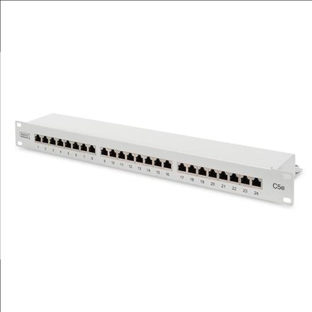 Actual product image Digitus Patch Panel 48.3cm 19inch 24Port Cat5e STP shielded grey RAL7035 Cable installation with LSA