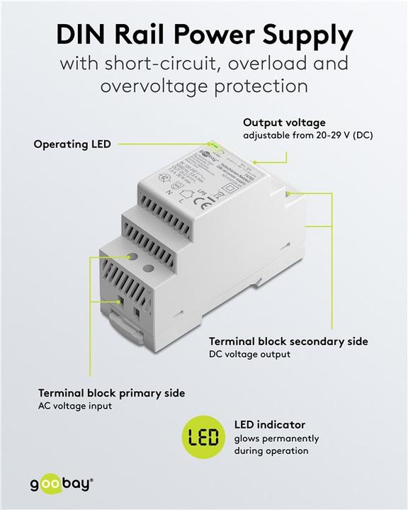 Produktbild Goobay Hutschienen-Netzteil DIN-Rail 24 V DC, 1,5 A, 36 W