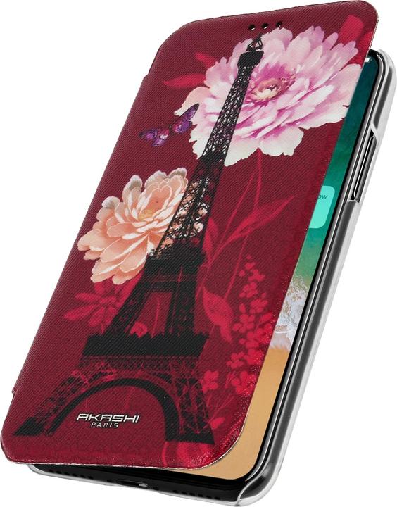 Immagine prodotto Akashi Universal Flip-Schutzhülle Kartenfach für iPhone X – Lotosblumen Rot (Apple iPhone XS)