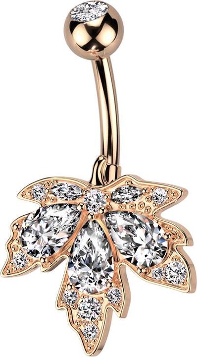 Image du produit Star Piercing Banane rosegold mit Kugel rosegold Kristall silber und Ahornblatt Kristalle silber (Acier chirurgical 316L, Laiton)