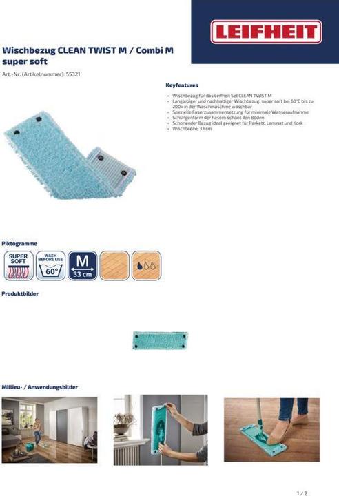 Produktbild Leifheit Wischbezug CLEAN TWIST M / Combi M super soft (1 Stk.)