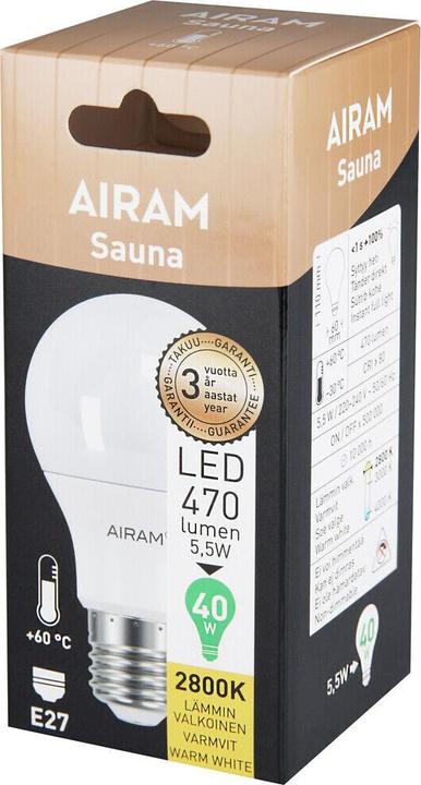 Produktbild Airam LED A61 828 470lm E27 SAUNA OP (E27, 4.50 W, 470 lm, 1 x, F)