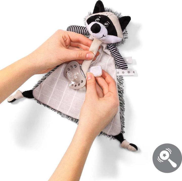 Actual product image Babyono Cuddly toy - nap with dummy holder, RACOON ROCKY, 747