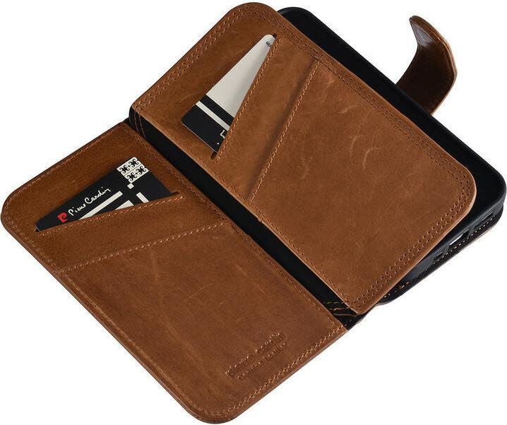 Produktbild Pierre Cardin Case iPhone 13 Mini - Echt Leder Book Case braun & 6 Kartenfächer (Apple iPhone 13 mini)