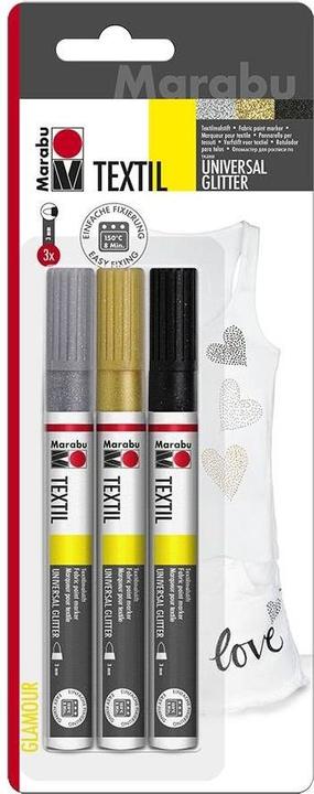 Produktbild Marabu Textilstift Painter Glitter (Gold, Silber, Schwarz, 3 mm, 3 x)