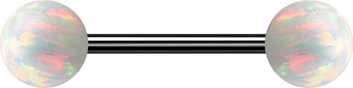 Produktbild Star Piercing Micro Barbell schwarz mit zwei Kugeln Opal weiss (ohne Messing, Chirurgenstahl 316L)