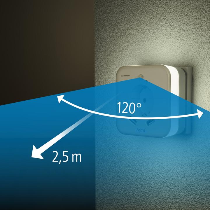 Actual product image Hama LED-Nachtlicht mit Steckdose, 2 USB-Ausgänge, Bewegungsmelder, Lichtsensor