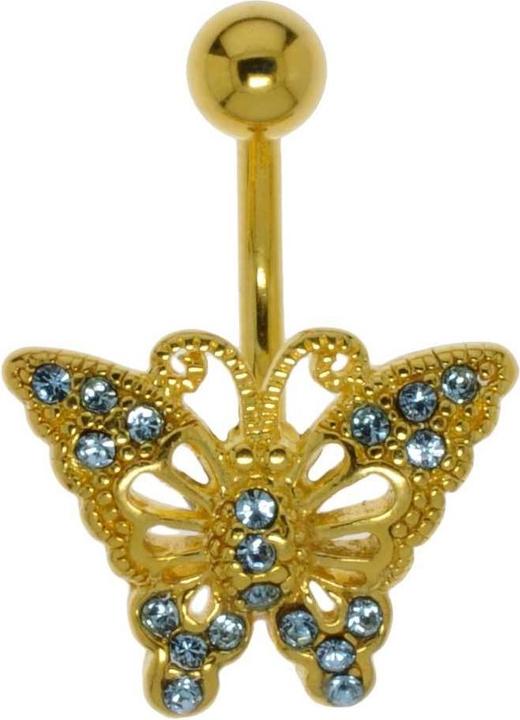 Actual product image Bijouteria Bellypiercing (PVD coating (gold coloured), Brass, Surgical steel 316L, Crystal)