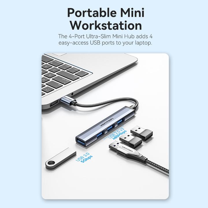 Actual product image Vention Mini Hub USB 3.0 to USB 3.0/3x2.0 CKOHB 0.15m (USB-C, 4 Ports)