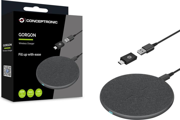Image du produit Conceptronic chargeur sans fil 15W Qi USB-A + USB-C gris (15 W)