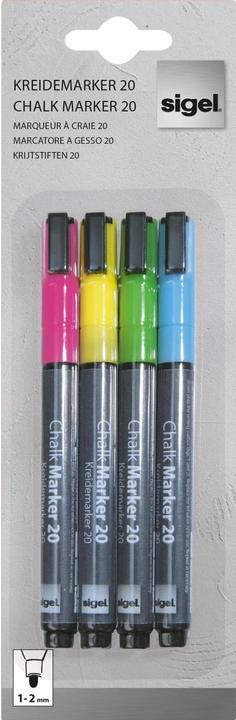 Sigel Marqueur à craie Artverum 20 Rond (1-2 mm) (Bleu, Jaune, Pink, Vert, 2 mm, 4 x)