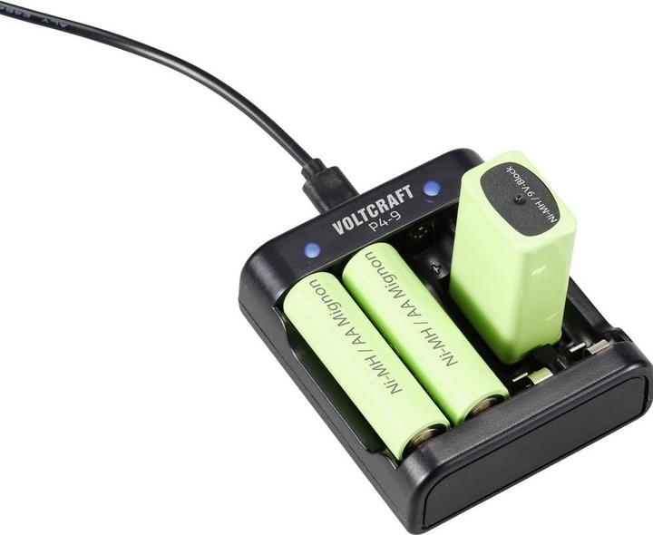 Produktbild Voltcraft P4-9 Rundzellen-Ladegerät NiMH Micro (AAA), Mignon (AA), 9 V Block (1 Stk., AAA, AA, 9V Block, Ladegerät ohne Akku)