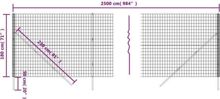 Image du produit VidaXL Maschendrahtzaun Anthrazit 1,8x25 m Verzinkter Stahl