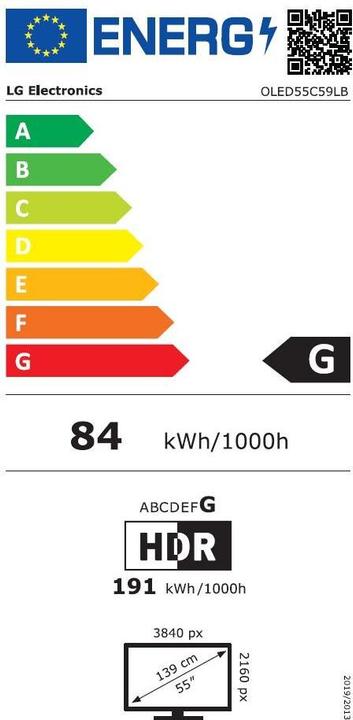 Energie-Label LG TV 55C59 55, 3840 x 2160 (Ultra HD 4K), OLED (55", OLED, 2025)