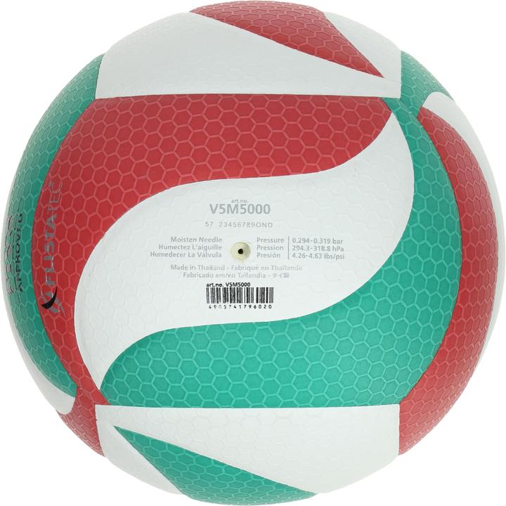 Molten Europe Volleyball Flistatec (Grösse: 5, Farbe: 001 weiss/rot/grün)