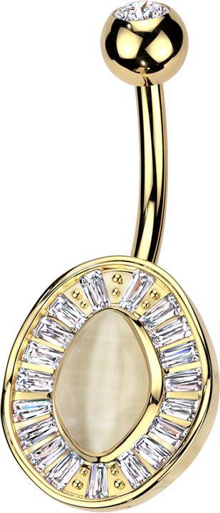 Immagine prodotto Star Piercing Banane vergoldet mit Kugel vergoldet Kristall silber und Ovaler Katzenauge Stein Kristalle silber (Acciaio chirurgico 316L, Ottone)