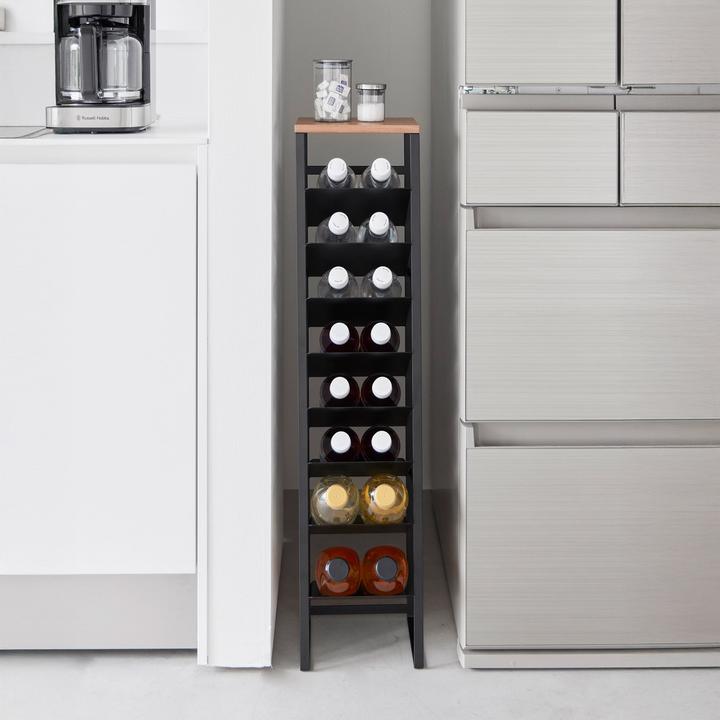 Image du produit Yamazaki Rack à bouteilles à 8 étages avec étagère en bois TOWER (20 x 19,5 x 88,5 cm, 16 Fl.)