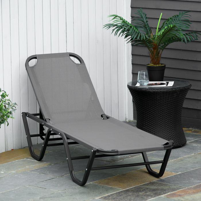 Produktbild Swisshandel24 Sonnenliege Strandliege 5-Stufige Alu Gartenliege Relaxliege Texteline Grau+Schwarz 163 x 58,5 x 91 (163 cm)