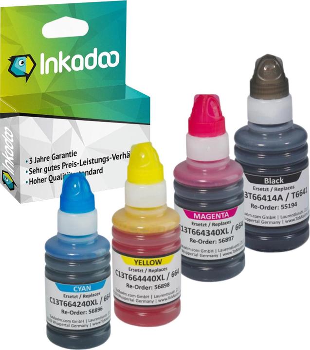 Produktbild Inkadoo Druckerpatronen kompatibel mit Epson C13T664440 / 664 XL Tintenpatrone (M, BK, C, Y)