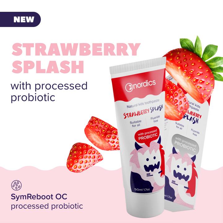 Image du produit Nordics Dentifrice Kids Strawberry Splasch probiotique sans fluor (50 ml)