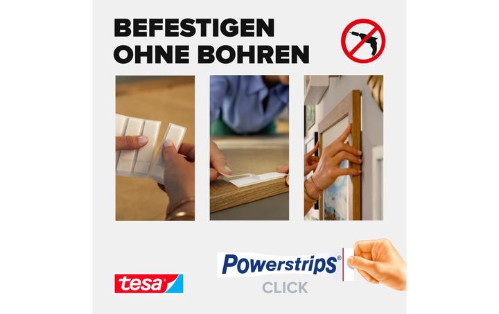 Produktbild tesa Powerstrips CLICK - Klett-Klebepads - Bilder aufhängen ohne Bohren - Small 1,8kg - 16 x 2 Stück (20 mm)