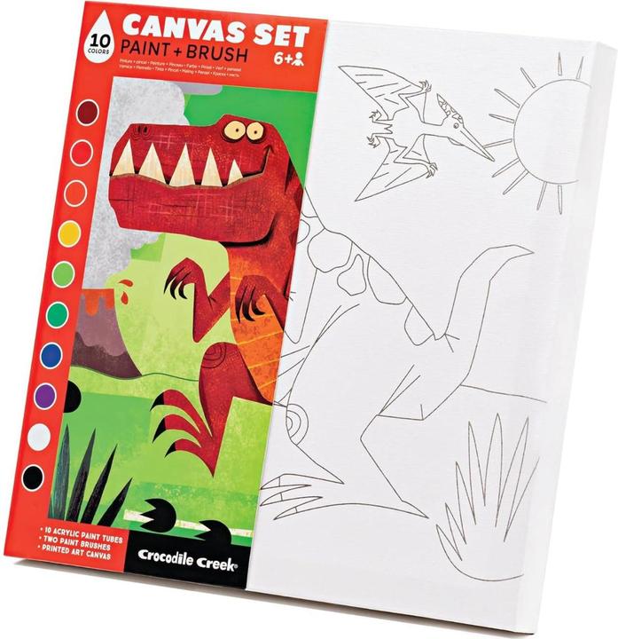 Productafbeelding Crocodile Creek Dinosaurus Canvas Schilderset, inclusief 10 Niet-giftige Acrylverven, 2 Verfkwasten