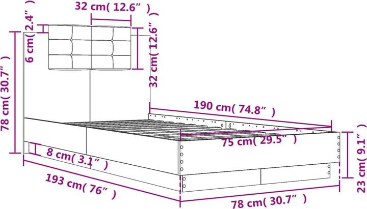 Immagine prodotto VidaXL Struttura letto con testiera e luci LED (90 x 200 cm)
