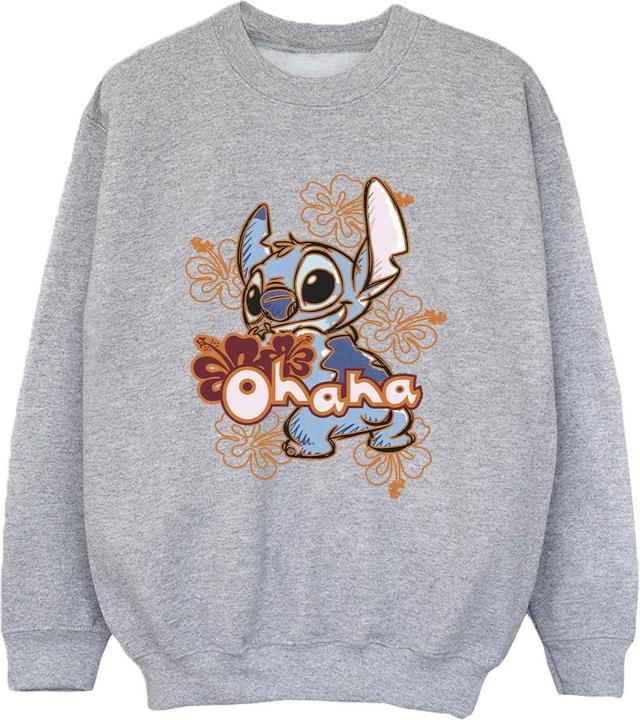 Disney Lilo And Stitch Ohana Orange Hibiscus Sweatshirt Jungen
