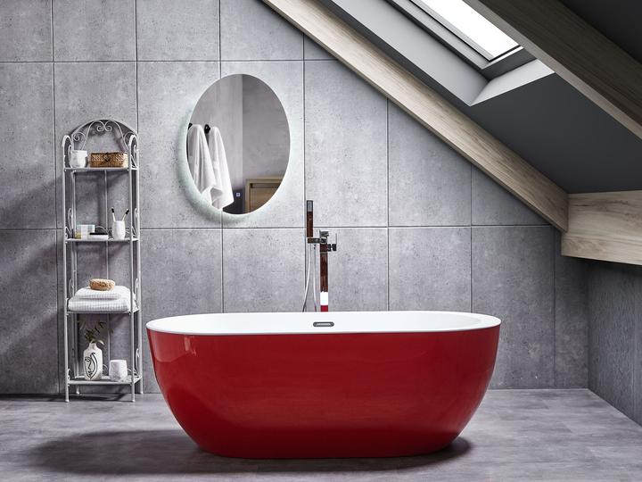 Produktbild Beliani Badewanne freistehend rot oval 160 x 75 cm NEVIS (203 l, 107 cm, 75 cm)