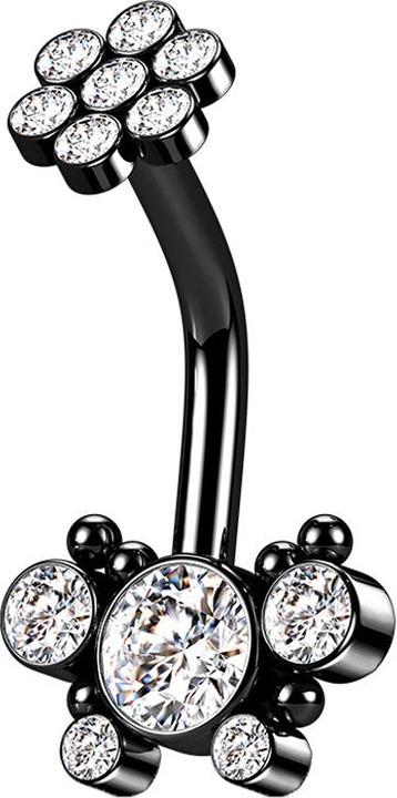 Image du produit Star Piercing Banane femelle noire fleur de cristal et papillon (Acier chirurgical 316L)