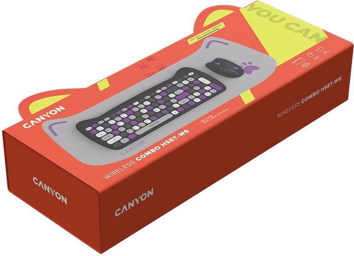 Actual product image Canyon Computer keyboard HSET-W6 EN Keyboard+Mouse Kitty Edition AAA+ Wireless Violet (104 Keys)