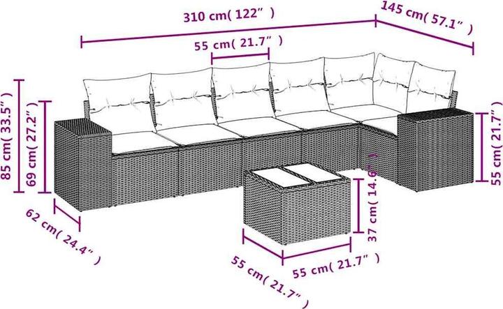 Produktbild VidaXL Gartenmöbel Sofa Garnitur Lounge Sitzgruppe 7-tlg. Braun Poly Rattan