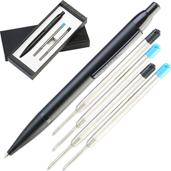 Actual product image Pearl High quality retractable biros in gift box with 4 refills (Black)