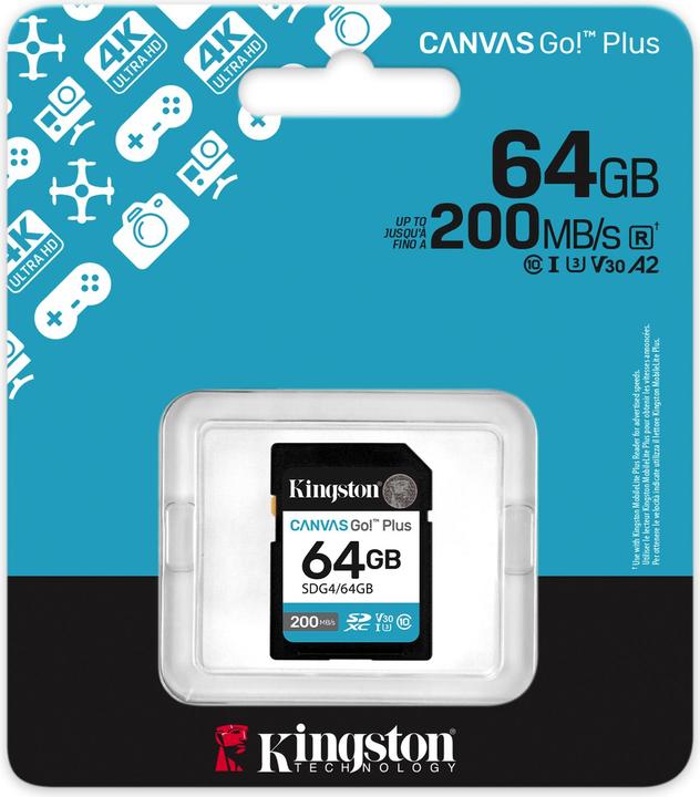 Actual product image Kingston Card Canvas Go Plus SDG4 (64 GB, SDXC, U3, UHS-I)