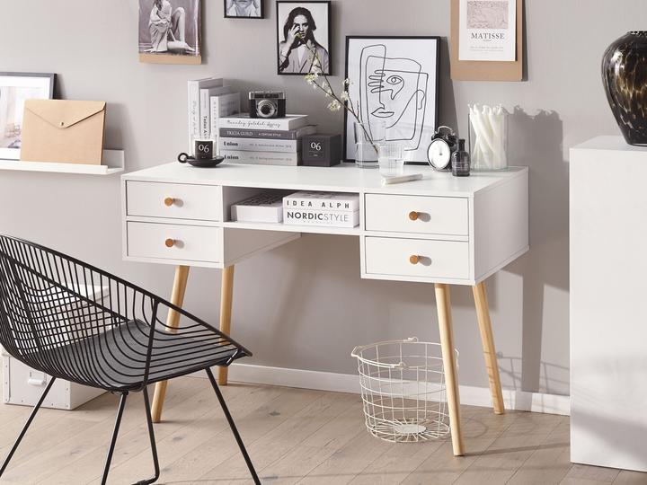 Actual product image Beliani Desk white 110 x 55 cm 4 drawers LEVIN (110 x 55 x 78 cm)