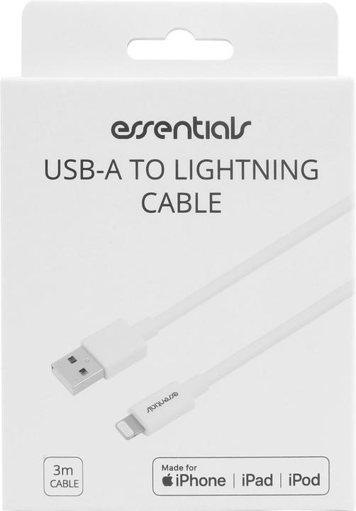 Actual product image Essentials USB-A - Lightning Cable, MFi, 3m, White (3 m)