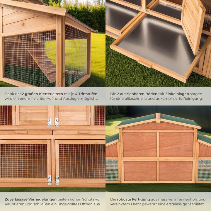 Actual product image tectake Rabbit Hutch - wooden hen house, with 2 floors, 4 doors, run area