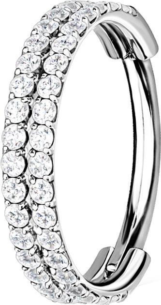 Produktbild Star Piercing Micro Segmentring klappbar silber doppellinie mit Kristallen (ohne Messing, Titan G23)