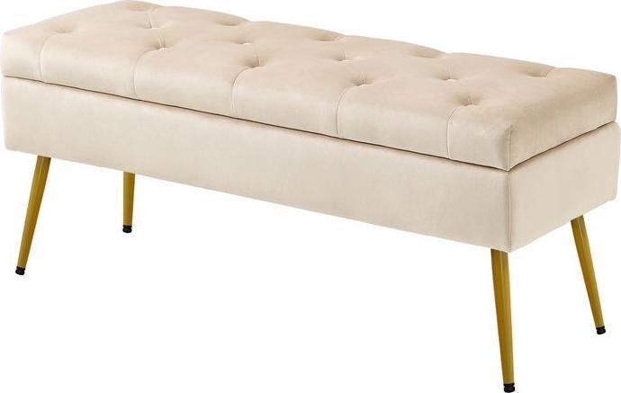 Produktbild Swisshandel24 Sitzbank Polsterbank mit Stauraum Bettbank mit Samtoptik für Flur Metall Beige (35 cm)