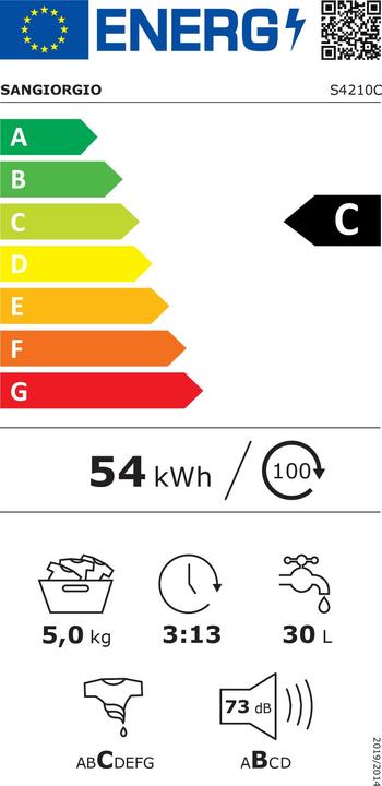 Label énergétique SanGiorgio S4210C lave-linge à chargement frontal 5 kg 1000 tr/min C Blanc (5 kg, Gauche)