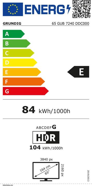 Label énergétique Grundig 65 GUB 7240 (66", LCD, DHU, 2022)